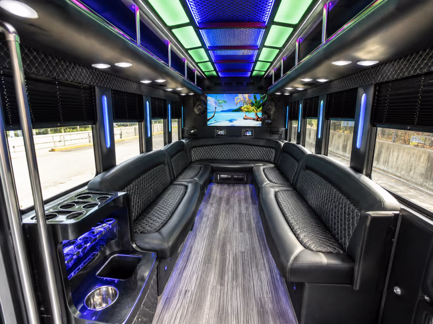 bozeman 18 passenger party bus inside