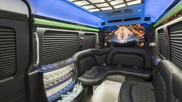 Interior of Charter Bus Company Spokane's Sprinter Limo in Spokane